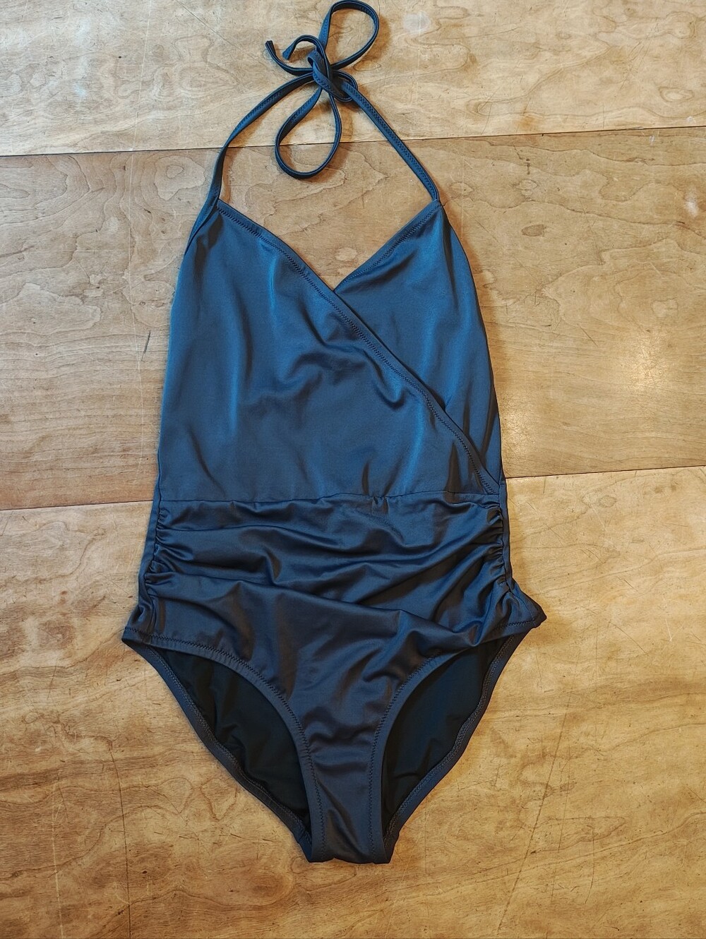 J. Crew Classic Halter Ruched Wrap Style One-Piece Swimsuit - Dark Navy